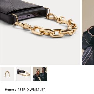 Black Bandolier phone case with Astrid Wristlet Gold Chain